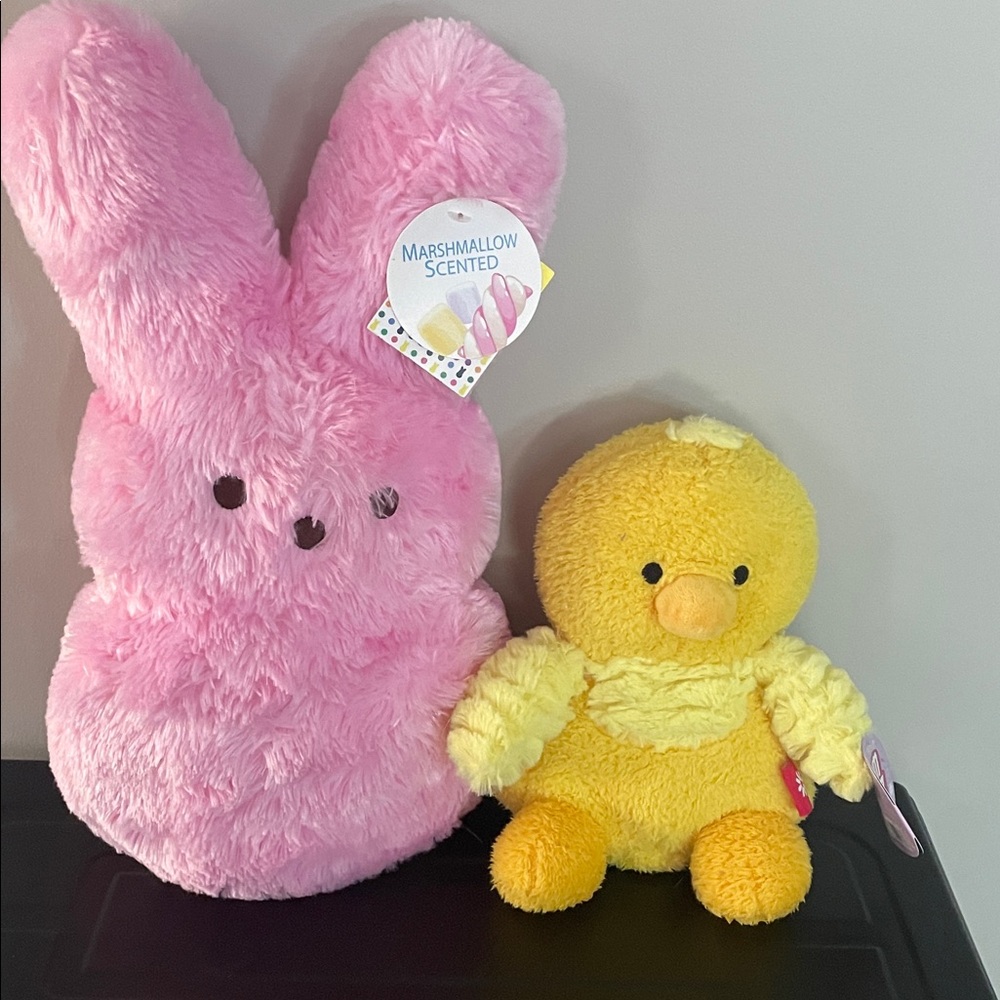 Peeps Pink Stuffed Bunny & Yellow Duck